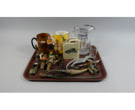 A Tray of Curios to Include Metal Parrot Nutcracker, Australian Fork, Black Forest Wine Saver Cork, Wrekin Ales Jug, Senior S