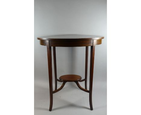 A Inlaid Edwardian Oval Mahogany Occasional Table with Stretcher Shelf, 65cm Wide 