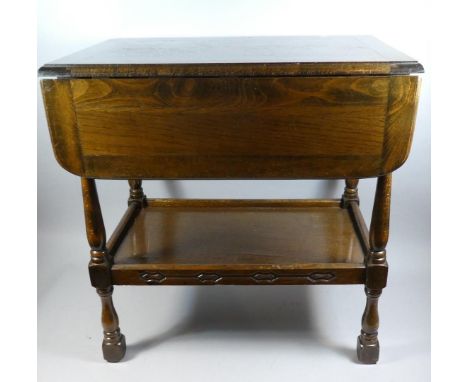 An Edwardian Oak Drop Leaf Trolley with Stretcher Shelf, 66cm Wide 