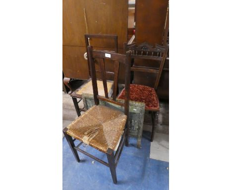 Three Various Chairs and a Brass Framed Fire Screen 