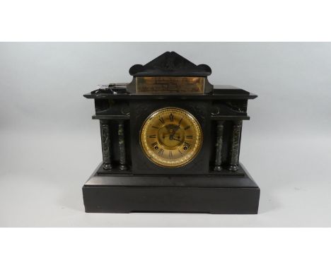 A Late 19th Century Architectural Black Slate and Marble Presentation Mantle Clock with Eight Day Movement, Dated December 19