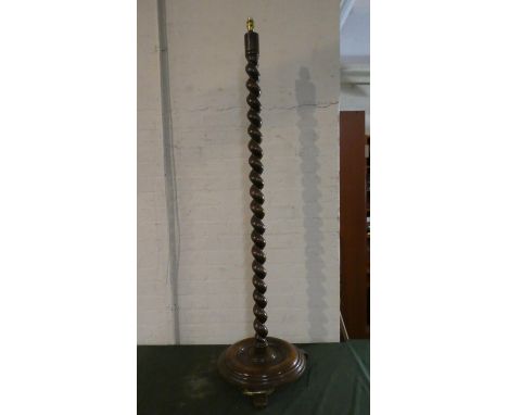 An Edwardian Barley Twist Oak Standard Lamp with Shade but Requires New Fitting, On Circular Stand 