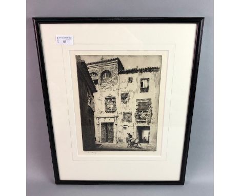 LIONEL LINDSAY, SPANISH VILLA etching, signed in pencil 26cm x 20cm Mounted, framed and under glass