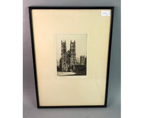 ETCHING OF WESTMINSTER ABBEY BY ARTHUR SPENCER, along with another of St. Paul's Cathedral and another etching (3)