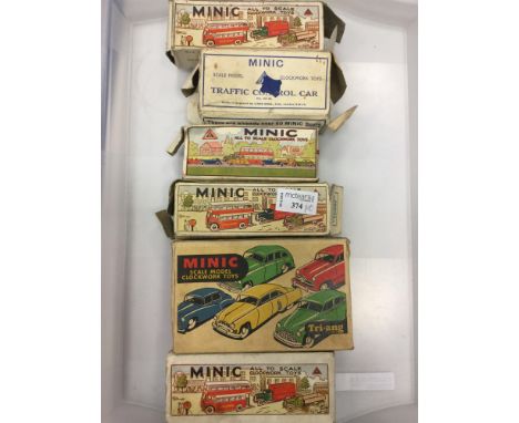 TRI-ANG MINIC TRAFFIC CONTROL CAR, along with a five other Minic Scale Model clockwork toys including Delivery Van and two De