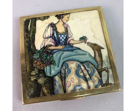 COLLECTION OF VINTAGE COMPACTS, including enamel examples; along with other ladies accessories including two ivorine brushes,