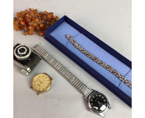 COLLECTION OF SILVER AND OTHER JEWELLERY, including silver gem set rings, earrings, chains, a gentleman's Rotary wrist watch 