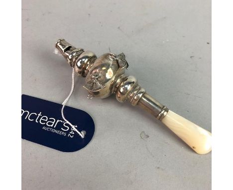VICTORIAN SILVER AND MOTHER OF PEARL RATTLE