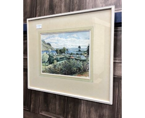 * JOHN R GORDON, COASTAL VILLAGE watercolour on paper, signed and dated 1952 22cm x 28cm Mounted, framed and under glass