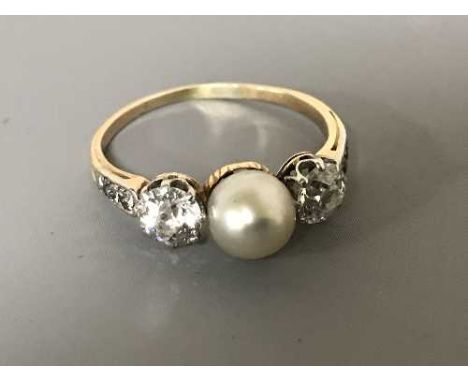 An early 18ct gold pearl and diamond ring