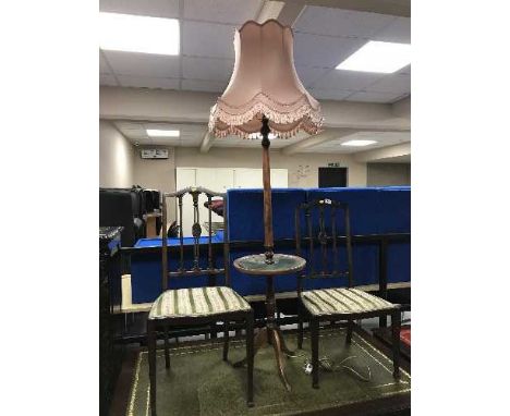 Two late Victorian bedroom chairs, mahogany standard lamp with shade fitted a wine table 