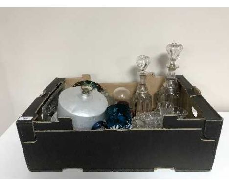 Two boxes of early 20th century and later china and glass ware, a toilet jug and basin 