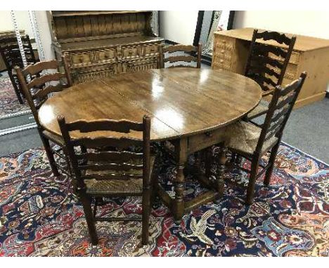 A Chapman's good quality reproduction oak gate leg table and five ladder back chairs 