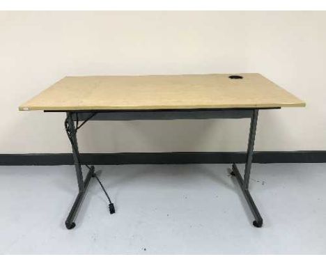 Three light oak effect PC work stations 