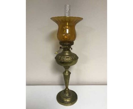 A Eltex brass oil lamp with shade and chimney 