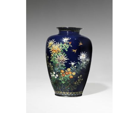 A JAPANESE CLOISONNE ENAMEL BALUSTER VASE MEIJI PERIOD, 19TH CENTURY The ovoid body decorated with sprays of flowering chrysa