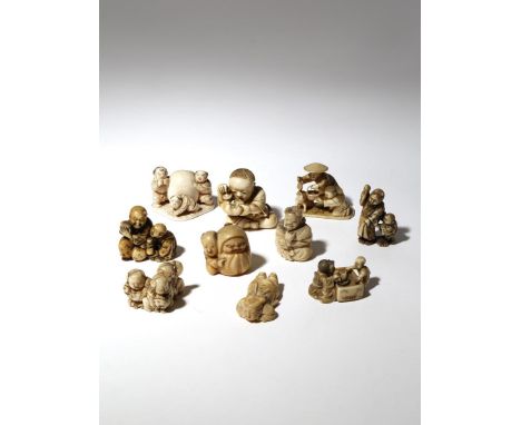 EIGHT JAPANESE IVORY NETSUKE OF BOYS MEIJI PERIOD, 19TH CENTURY Depicted engaged in a variety of activities, some playing, he