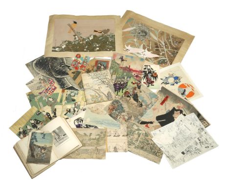 A LARGE COLLECTION OF PAPER EPHEMERA 19TH AND 20TH CENTURY Comprising: a large number of Japanese woodblock prints; a portrai