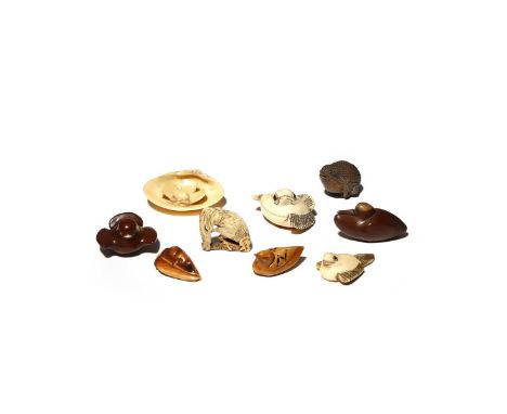 EIGHT JAPANESE NETSUKE OF BIRDS MEIJI PERIOD, 19TH CENTURY Four carved as sparrows, the largest inscribed Masanao underneath;