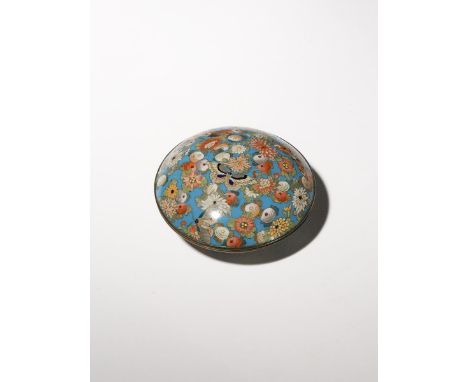 A SMALL JAPANESE CLOISONNE ENAMEL BOX AND COVER, KOBAKO MEIJI PERIOD, 19TH CENTURY OR LATER Of circular convex form, the body
