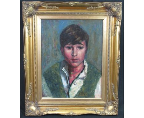 JOHN BRYNMOR BOWEN, (Welsh, born Llanelli, 1914, died 2006), portrait of a young boy, oils on board, 47 x 38cm. CONDITION REP