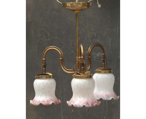 *ORNATE VICTORIAN STYLE BRASS THREE BRANCH LIGHT FITTING, WITH EXTERNAL GAS PIPES, MID 1900'S. HEIGHT 600MM (23.5IN) MAX X DI