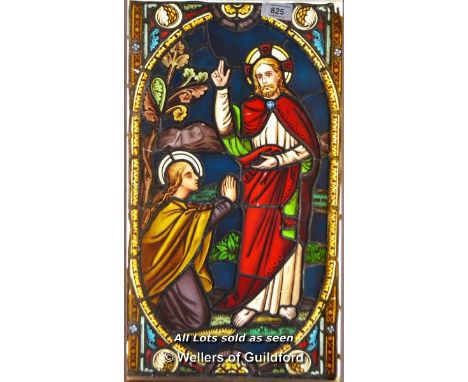 *DECORATIVE STAINED GLASS PANEL OF CHRIST AND WORSHIPER MARY&nbsp;447mmW x 870mm H.