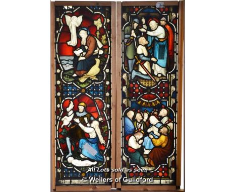 *DECORATIVE STAINED GLASS SEVEN LIGHT WINDOW DEPICTING JESUS'S LIFE&nbsp; Each window 340mm W x 1900mm H