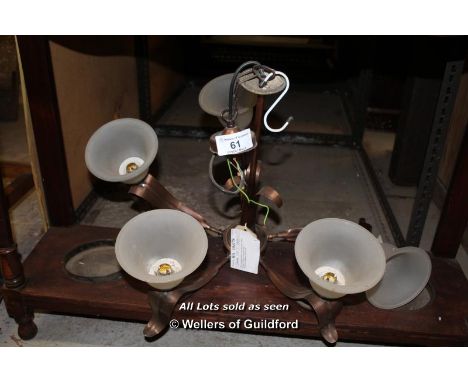 *FIVE BRANCH HANGING LIGHT MADE IN 1900S.  HEIGHT 535MM (21IN) INC. ROSE X DIAMETER 480MM (19IN)