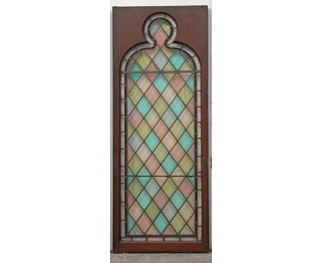 *VICTORIAN PINE LEADED LIGHT GOTHIC PANEL. CIRCA 1900HEIGHT 1650MMWIDTH 642MMDEPTH 40MM