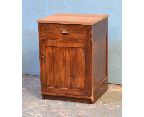 *VINTAGE 1920S LABORATORY CUPBOARD UNIT WITH TEAK TOP. 630MM ( 24.75" ) WIDE X 910MM ( 35.75" ) HIGH X 620MM ( 24.5" ) DEEP [