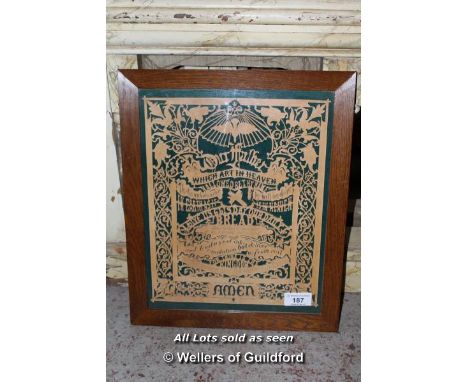 *FRAMED WOODEN FRETWORK PANEL OF "THE LORD'S PRAYER"