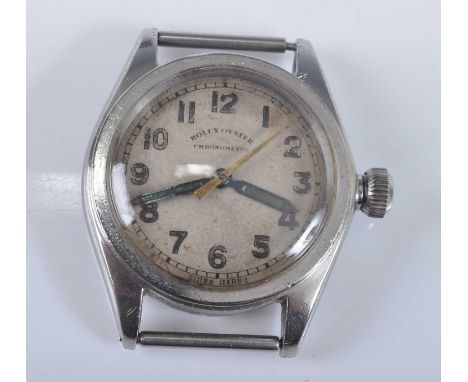 A Gents stainless steel Rolex Oyster chronometer manual wind wristwatch, having round discoloured Arabic dial and signed move