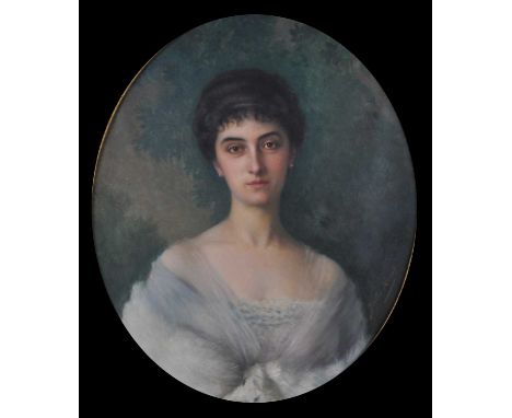 Jules-Charles Aviat (1844-1931) - Bust portrait of a young woman, oil on canvas, framed as an oval, 73 x 59.5cm