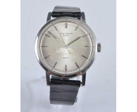 A Patek Philippe Calatrava gent's stainless steel model No.3483 manual wind wristwatch, circa 1960s, having silvered dial sig