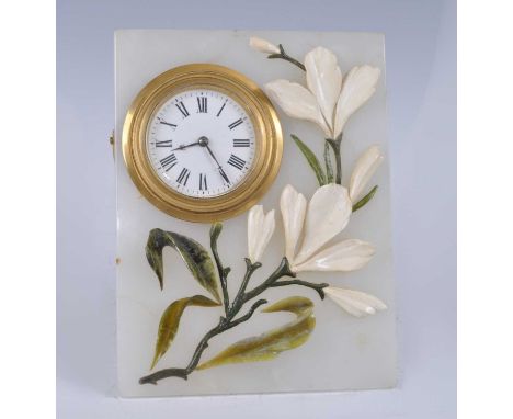 John Harris of Bath - a circa 1900 onyx pietra-dura gilt brass strut clock, having circular white enamel Roman dial, keyless 