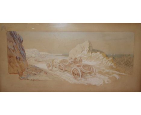 After E Montaut - Targa Florio - 1908, heightened lithograph, the full sheet 45 x 89cm