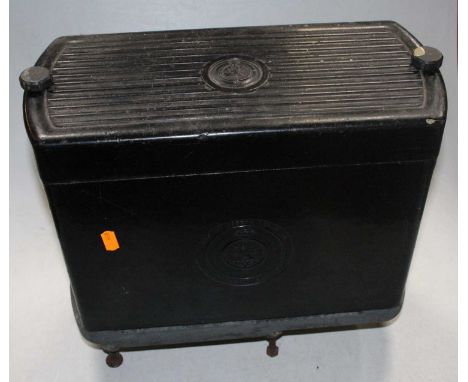 A Joseph Lucas Ltd of Birmingham running board tool box, being black painted bakelite? with screw-down cover, circa 1930, w.3