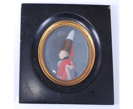 Early 19th Century Prussian school - A young Hussar, miniature watercolour portrait, of oval form, hand-written inscription v