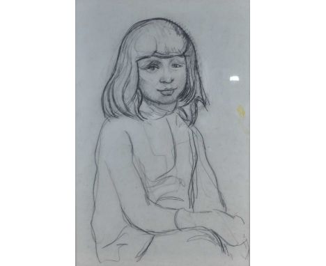 Contemporary school - Half-length portrait of a young girl, charcoal on paper, 75 x 50cm