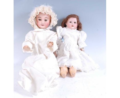 An early 20th century Lanternier &amp; Cie, Limoges France bisque head doll, Cherie no.6, having fixed brown eyes, painted la