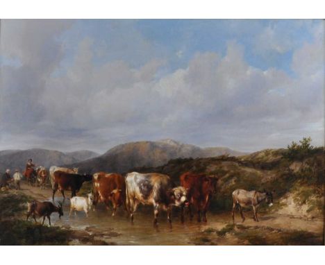 Thomas Sidney Cooper RA (1803-1902) - Crossing the Yorkshire moors, oil on canvas (re-lined), signed and dated 1835 lower rig