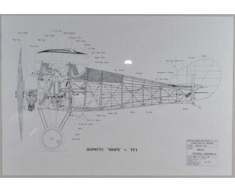 The Sopwith Aviation Co. Ltd., Kingston on Thames - Snipe General Assembly, 121/8 scale technical drawing lithograph, numbere
