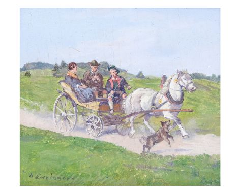 Hans EnzingerKrummnussbaum 1889 - 1972 Baden bei WienDie AusfahrtÖl auf Papier8,5 x 10 cm, mit Rahmen 17 x 15 cmSigniert u.l.
