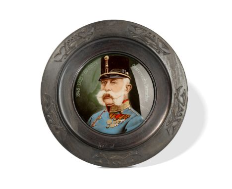 Kaiser Franz Josef I.60 Jahre Thronjubiläum1908ZinntellerMittig Portrait des MonarchenZu reparieren, Mittelteil loseDM 24,5 c