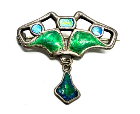 Silver enamel arts &amp; crafts brooch by Charles Horner (5g)