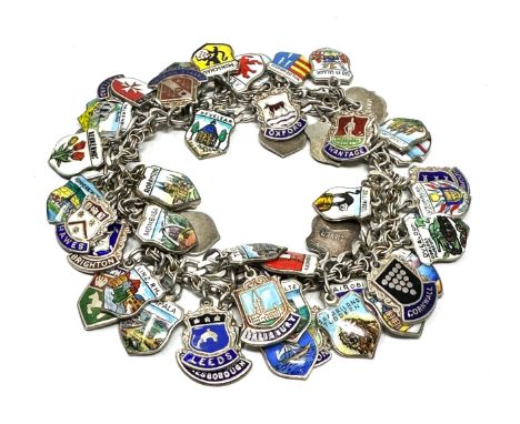 Vintage Silver &amp; enamel travel flag charm bracelet weight 72g