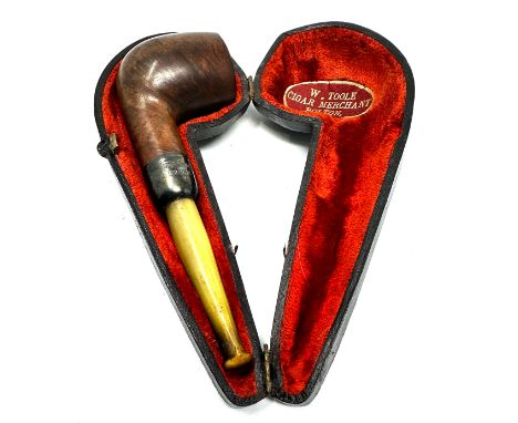Vintage cased Empire silver mounted &amp; horn pipe chester silver hallmarks 