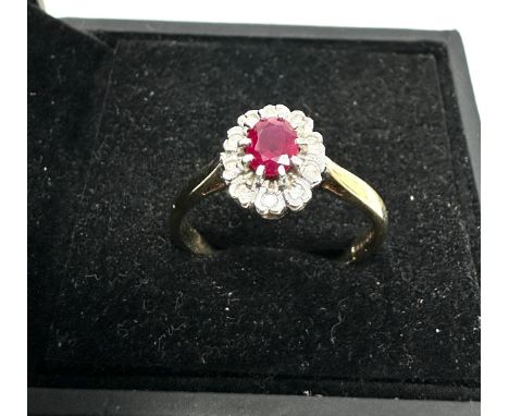 9ct gold ruby &amp; diamond cluster ring (2.5g)