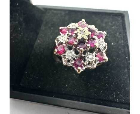 9ct gold diamond &amp; ruby ring weight 3.2g